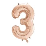Tedaks 1 Adet 34 İnç 76 Cm Rose Gold Folyo Balon Helyum Balon 3 Yaş Balonu 3 Rakam Balon