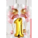 Tedaks 1 Yaş Retro Gold Pembe Beyaz Balon Seti Gold Rakamlı Doğum Günü Balonu Şık Parti Süsleme