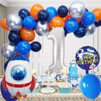 Tedaks 1 Yaş Uzay Temalı Doğum Günü Seti Uzay Mekiği Happy Birthday Yazı Renkli Balonlar Gümüş Folyo Rakam
