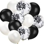 Tedaks 10 Adet 12 Inç Beyaz Siyah Ve Konfetili Karışık Balon