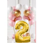 Tedaks 2 Yaş Retro Gold Pembe Beyaz Balon Seti Gold Rakamlı Doğum Günü Balonu Şık Parti Süsleme
