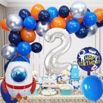 Tedaks 2 Yaş Uzay Temalı Doğum Günü Seti Uzay Mekiği Happy Birthday Yazı Renkli Balonlar Gümüş Folyo Rakam