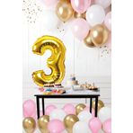 Tedaks 3 Yaş Retro Krom Gold Pembe Beyaz Balon Seti Gold Rakamlı Doğum Günü Balonu Şık Parti Süsleme