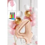 Tedaks 4 Yaş Balon Standlı Ve Pompalı Retro Gold Pembe Beyaz Balon Seti Rose Gold Rakamlı Süsleme