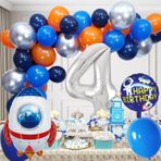 Tedaks 4 Yaş Uzay Temalı Doğum Günü Seti Uzay Mekiği Happy Birthday Yazı Renkli Balonlar Gümüş Folyo Rakam