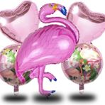 Tedaks 5 Li Flamingo Temalı Pembe Folyo Kalpli Set Doğum Günü Süsü Parti Süsü