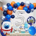 Tedaks 5 Yaş Uzay Temalı Doğum Günü Seti Uzay Mekiği Happy Birthday Yazı Renkli Balonlar Gümüş Folyo Rakam