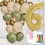 Tedaks 6 Yaş Balon Standlı Ve Pompalı Retro Küf Yeşili Krom Gold Kum Beji Balon Seti Gold Rakam Süsleme
