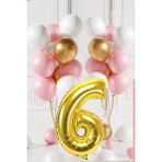 Tedaks 6 Yaş Retro Gold Pembe Beyaz Balon Seti Gold Rakamlı Doğum Günü Balonu Şık Parti Süsleme