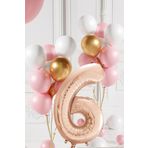 Tedaks 6 Yaş Retro Gold Pembe Beyaz Balon Seti Rose Gold Rakamlı Doğum Günü Balonu Şık Parti Süsleme