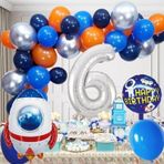 Tedaks 6 Yaş Uzay Temalı Doğum Günü Seti Uzay Mekiği Happy Birthday Yazı Renkli Balonlar Gümüş Folyo Rakam