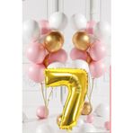 Tedaks 7 Yaş Retro Gold Pembe Beyaz Balon Seti Gold Rakamlı Doğum Günü Balonu Şık Parti Süsleme