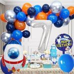 Tedaks 7 Yaş Uzay Temalı Doğum Günü Seti Uzay Mekiği Happy Birthday Yazı Renkli Balonlar Gümüş Folyo Rakam