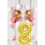 Tedaks 8 Yaş Retro Gold Pembe Beyaz Balon Seti Gold Rakamlı Doğum Günü Balonu Şık Parti Süsleme