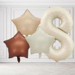 Tedaks 8 Yaş Retro Krem Bej Kahverengi Yıldız Folyo Balon Seti Krem Rakamlı Doğum Günü Şık Parti Süsleme