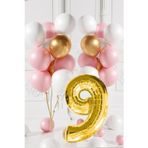 Tedaks 9 Yaş Retro Gold Pembe Beyaz Balon Seti Gold Rakamlı Doğum Günü Balonu Şık Parti Süsleme