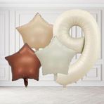 Tedaks 9 Yaş Retro Krem Bej Kahverengi Yıldız Folyo Balon Seti Krem Rakamlı Doğum Günü Şık Parti Süsleme