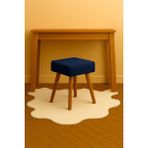 Teddy Kare Puf Bench Ahşap Modern Ayak Dekoratif Peluş Tabure - Lacivert