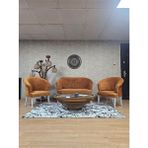Teddy Takım Beyaz Boyalı Telli Ayak Çay Seti Koltuk - Berjer , Balkon, Salon, Ofis Kiremit Renk 40 x 125 Boyut/ebat - Çok Renkli