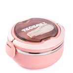 Tedemeı Pembe Paslanmaz Çelik Kaşıklı Yemek Taşıma Kabı 700Ml