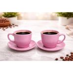 Tediks 2 Kişilik Mor Kahve Fincanı Seti – Tabaklı Modern Kahve Fincanı Takımı – Şık Kahve Fincanı - 6 - Pembe