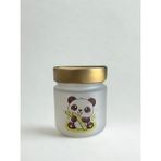 Tediks Sevimli Panda Desenli Mat Cam Mum Kavanozu – Gold Kapaklı Dekoratif Mumluk - Beyaz