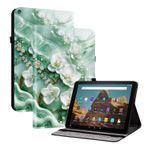 TEDTIKJT Amazon Fire HD 10 2019 2017 için tablet kılıfı, kapaklı koruyucu kılıf, poliüretan deri, boyalı desen, kalem yuvalı standlı, Amazon Fire HD 10 2019 kılıfı, yeşim çiçeği