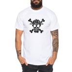 Tee Kiki Logo Used - Erkek Tişört Straw Hat Luffy Zoro One Monkey D. Korsan Ace Piece Goku Anime Ruffy, Beyaz, XL