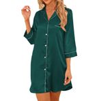 Teemie Kadın gecelik V yaka saten gece elbisesi gecelik pijama 3/4 kollu uyku tişörtü düğme şeridi emzirme geceliği gecelik pijama tişörtü Nursing düğmeli S-XXL, Koyu yeşil., L