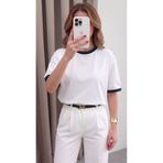 Teenage Millionaire Kadın Lacivert Beyaz Biye Garnili Orta Kalın Soft Kumaş Bisiklet Yaka Yarım Oversize Salaş T-shirt