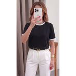 Teenage Millionaire Kadın Siyah Beyaz Biye Garnili Orta Kalın Soft Kumaş Bisiklet Yaka Yarım Oversize Salaş T-shirt