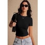Teenage Millionaire Kadın Siyah Bisiklet Yaka Likralı Kısa Kol Body Crop T-Shirt
