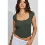 Teenystore Kadın Beyaz Kısa Kol U Yaka Fitilli Crop Bluz