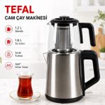 Tefal 1.2 Litre Cam Demlikli 1.8 L Su Hazneli Elektrikli Çay Makinesi Geniş Kapasiteli Çaycı, Otomatik Kapanma 1650W - Sıcak Tutma ve Susuz Çalışma Emniyeti - Kahverengi