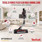 Tefal 60 Dakikaya Kadar Kablosuz Kullanım Süresi Sunan X-Force Flex 8.60 Max Animal Care 45 Air Watt Kablosuz Dikey Süpürge - Siyah - Kırmızı - DİKEY ŞARJLI SÜPÜRGE