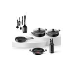 Tefal Titanyum 6x Excellence Indiksiyon Tabanlı Tava Tencere 5 Parça Simplissima Servis ve 5 Parça Ice Force Bıçak Seti