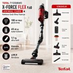 Tefal TY2098WO X-Force Flex 9.60 Animal Care Kablosuz Şarjlı Dikey Süpürge 100 Air Watt - Siyah - Kırmızı