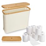 Tefola Rustik banyo düzenleyici, 25 l tuvalet kağıdı saklama, tuvalet kağıdı saklama sepeti, bambu kapaklı, nefes alır, antibakteriyel, büyük kapasite (40 x 40 x 14,37 x 6,1 cm, bej)