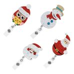 TEHAUX 4 Adet Noel Keçe Anahtarlık Geri Çekilebilir Rozet Makaraları Noel Baba Desenleri