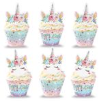 Tek Boynuzlu At Kek Süsleri, Cupcake Toppers ve Wrappers 24 Adet Noel Pastası Süsü Kız Çocuk Doğum Günü Teması Parti Hediye Kek Süslemeleri