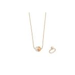 Tek Doğal İnci Kolye Yüzük İkili Set (Rose)