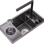 Tek Kase Paslanmaz Çelik Cam Yıkayıcılı Görünmez Lavabo Kahve Dükkanı Restoran Bar Coealed Lavabo Rv Kapaklı Küçük Evye, Kaldırma Bataryası Yerden Tasarruf Edin (renk: Siyah, Boyut: 70 * 40 * 23 cm)