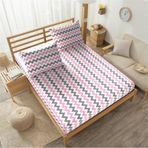 Tek Kişilik 90X190 Cm Kumaş Lastikli Çarşaf Seti - Pembe Zikzaklı