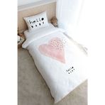Tek Kişilik Nevresim Takımı (160x220) - Pure Baby Serisi - Pembe Romantik Kalp