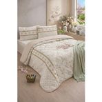 Tek Kişilik Pike Çift Taraflı Kapitone Pike ve Yatak Örtüsü Takımı – 160x230 cm Desenli (Çarşafsız) (Bej-Beyaz, Tek)
