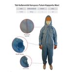 Tek Kullanımlık Koruyucu Tulum Fermuarlı Kapşonlu Mavi