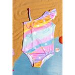 Tek Omuzlu Leopar Desenli Fırfır Detaylı Kız Çocuk Mayo - Fosfor - Pembe - 9 - 10 Yaş