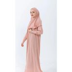Tek Parça Başörtülü Düz Renk Kadın Tesettür Namaz Elbisesi - 00406 Pembe - XL
