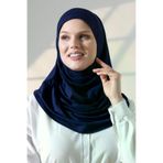 Tek Parça Pratik Namaz Başörtüsü, Hazır Geçmeli Tesettür Şal - Lacivert