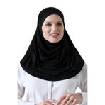 Tek Parça Pratik Namaz Başörtüsü, Hazır Geçmeli Tesettür Şal - Siyah
